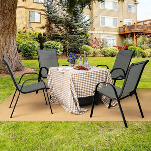 Set of 2 Stackable Patio Dining Chairs Set with Armrest-Grey view 2