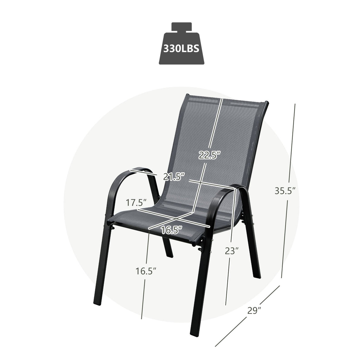 Set of 2 Stackable Patio Dining Chairs Set with Armrest-Grey view 4