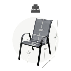 Set of 2 Stackable Patio Dining Chairs Set with Armrest-Grey view 4