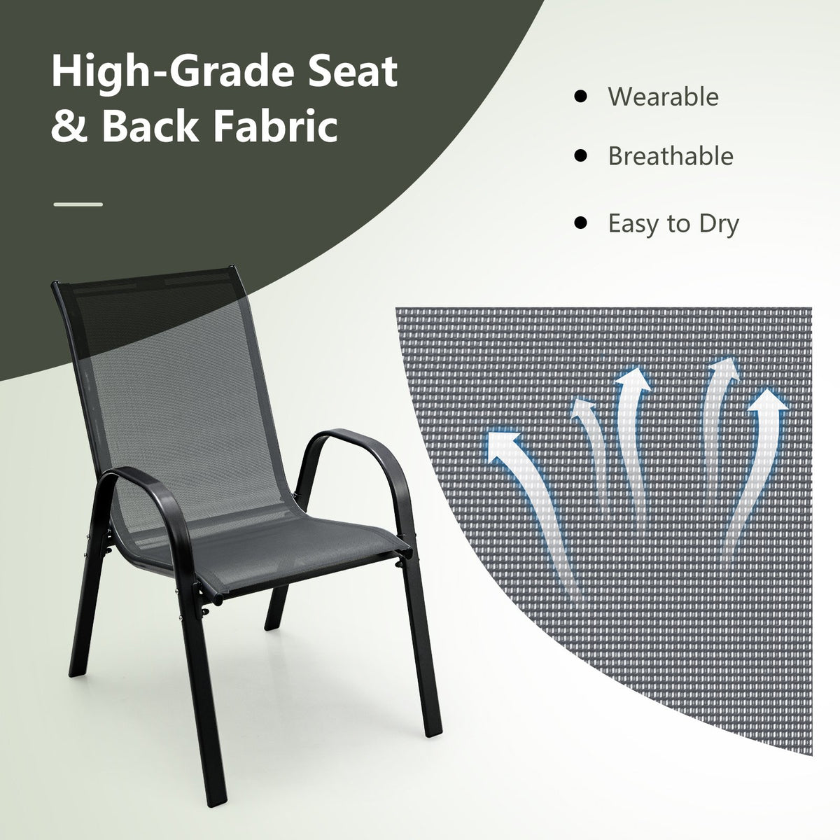 Set of 2 Stackable Patio Dining Chairs Set with Armrest-Grey view 5