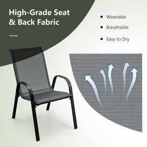 Set of 2 Stackable Patio Dining Chairs Set with Armrest-Grey view 5
