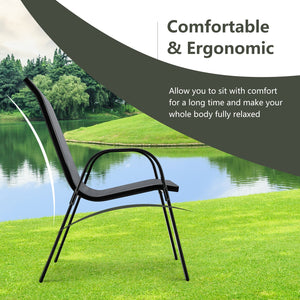Set of 2 Stackable Patio Dining Chairs Set with Armrest-Grey view 7