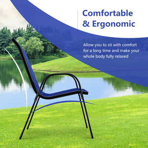 Set of 2 Stackable Patio Dining Chairs Set with Armrest-Navy view 5