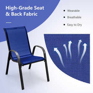 Set of 2 Stackable Patio Dining Chairs Set with Armrest-Navy view 6