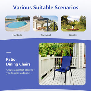 Set of 2 Stackable Patio Dining Chairs Set with Armrest-Navy view 8