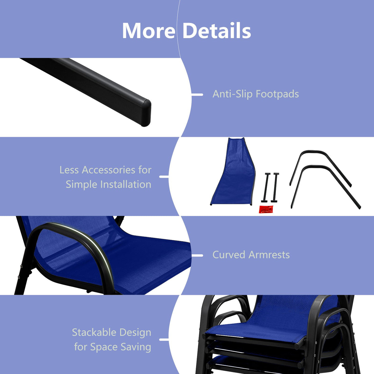 Set of 2 Stackable Patio Dining Chairs Set with Armrest-Navy view 9