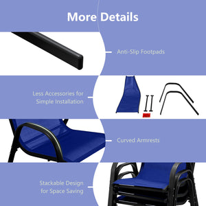 Set of 2 Stackable Patio Dining Chairs Set with Armrest-Navy view 9