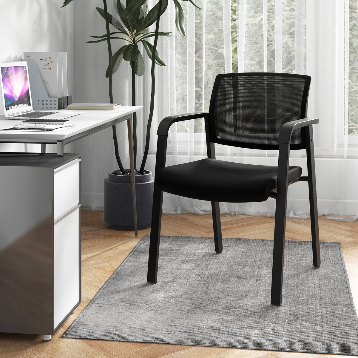 Set of 2 Stackable Reception Room Chairs with Padded Seat-Black view 3