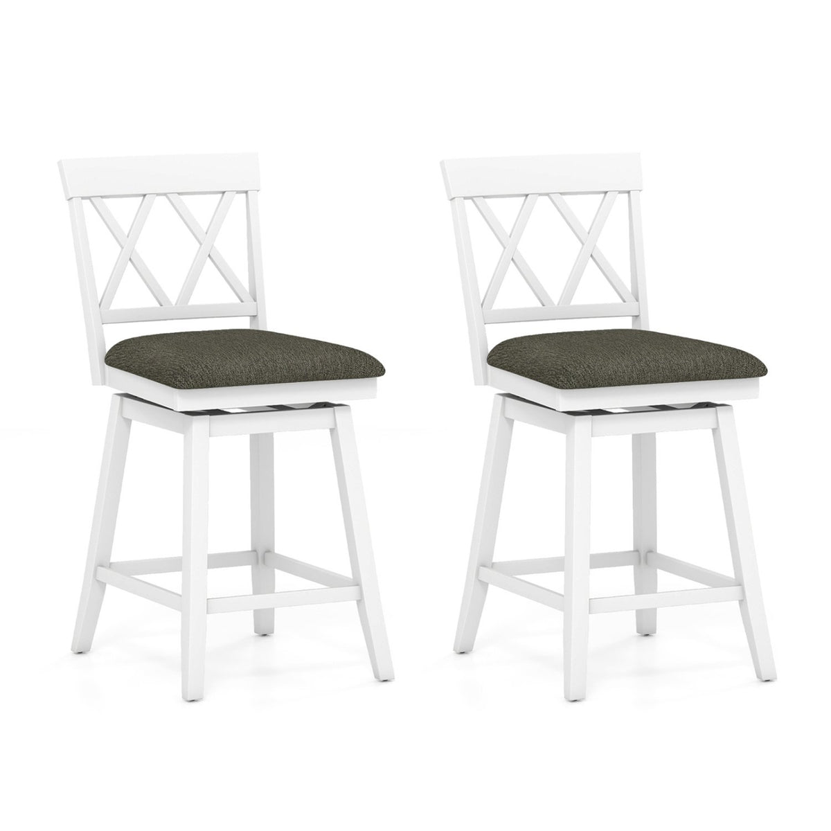 Set of 2 Swivel Bar Stools Counter Height Barstools with Backrest Upholstered Seat Cushion-24 inches