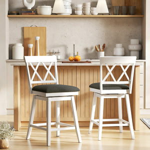 Set of 2 Swivel Bar Stools Counter Height Barstools with Backrest Upholstered Seat Cushion-24 inches view 2