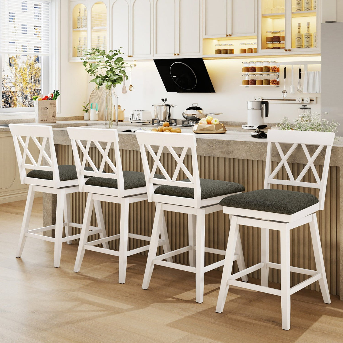 Set of 2 Swivel Bar Stools Counter Height Barstools with Backrest Upholstered Seat Cushion-24 inches view 9