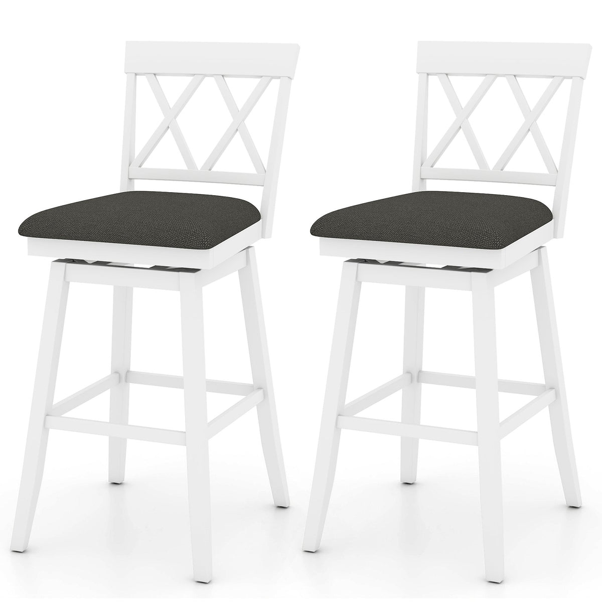 Set of 2 Swivel Bar Stools Counter Height Barstools with Backrest Upholstered Seat Cushion-29 Inches