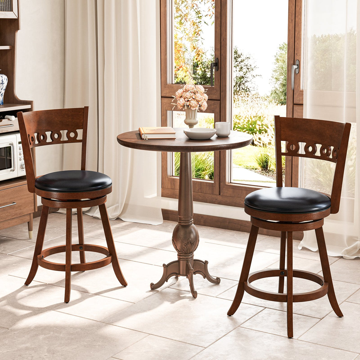 Set of 2 Swivel Bar Stools with Rubber Wood Frame-24.5 inches view 2