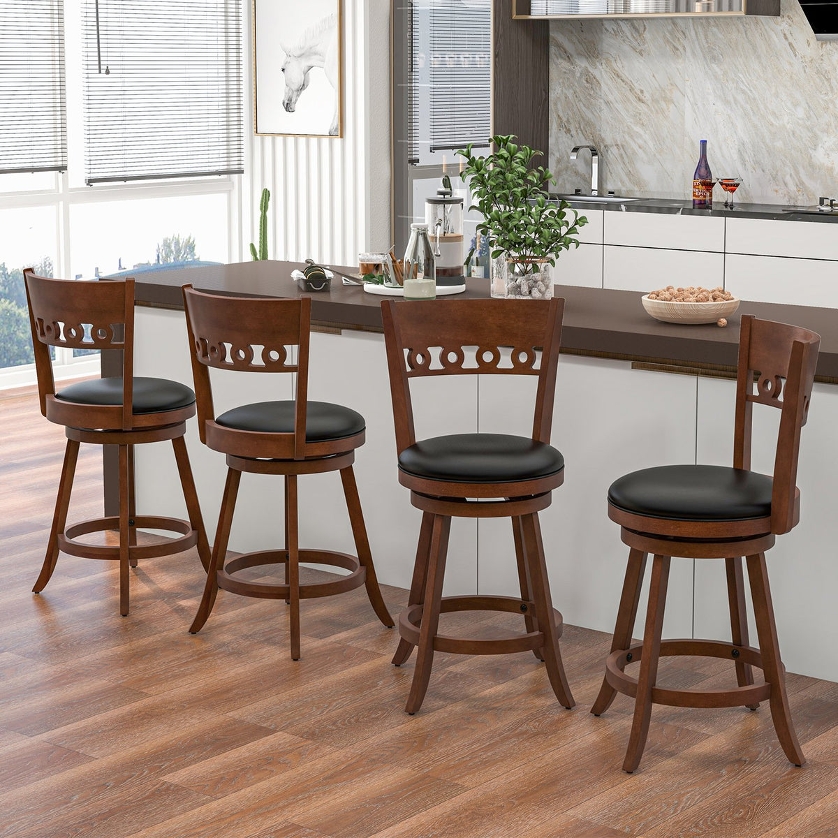 Set of 2 Swivel Bar Stools with Rubber Wood Frame-24.5 inches view 3