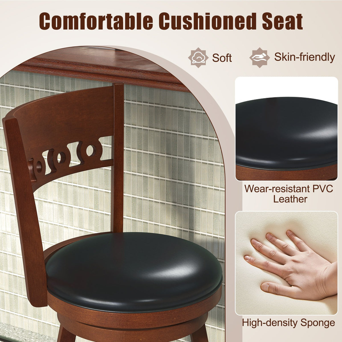 Set of 2 Swivel Bar Stools with Rubber Wood Frame-24.5 inches view 6