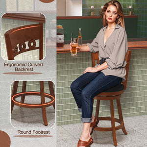 Set of 2 Swivel Bar Stools with Rubber Wood Frame-24.5 inches view 7