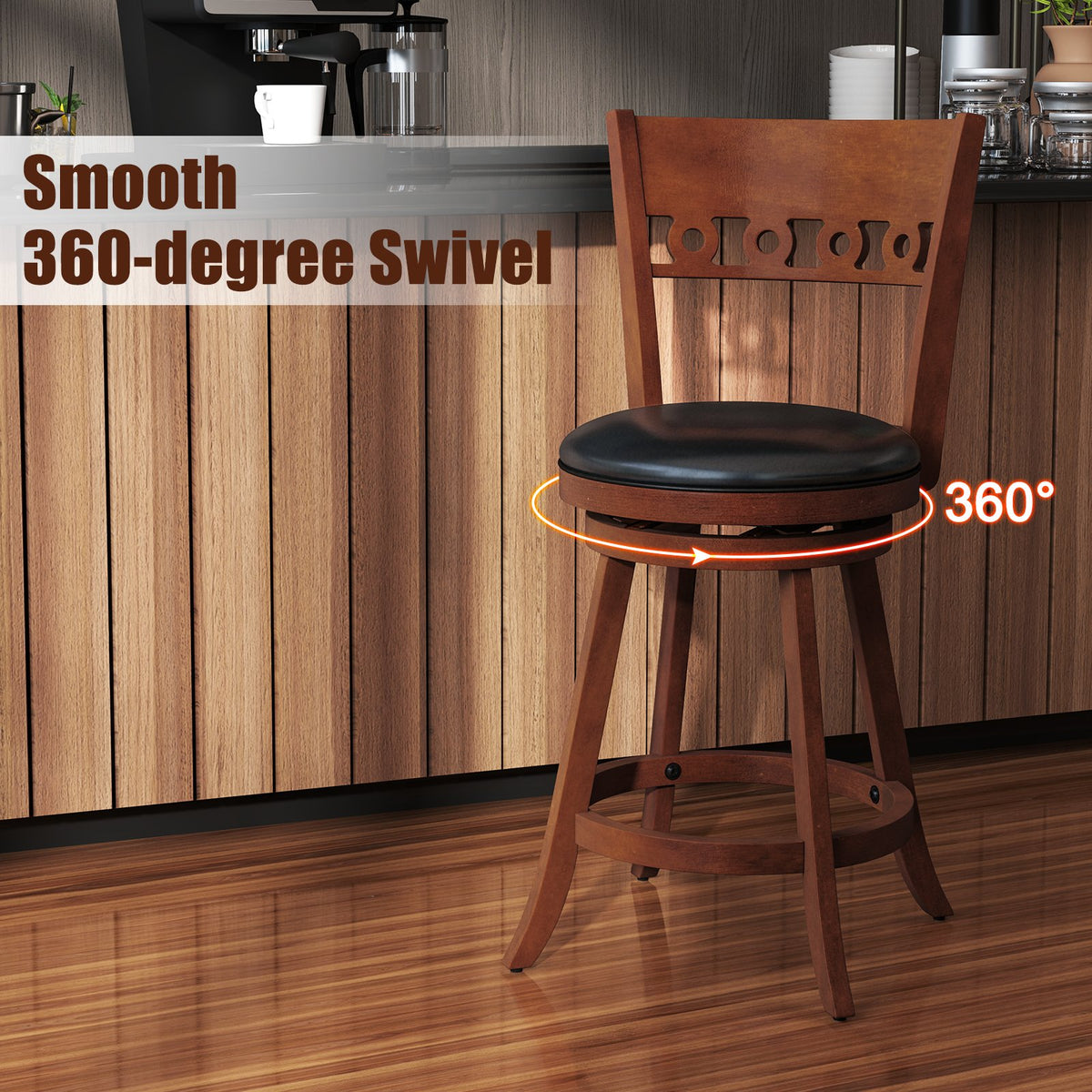 Set of 2 Swivel Bar Stools with Rubber Wood Frame-24.5 inches view 8