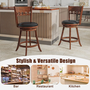 Set of 2 Swivel Bar Stools with Rubber Wood Frame-24.5 inches view 9