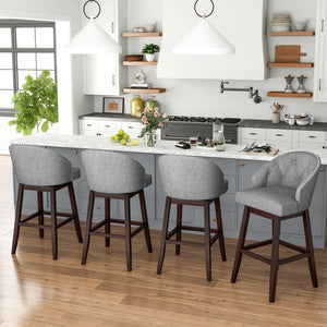Set of 2 Swivel Bar Stools with Rubber Wood Legs and Padded Back-Gray view 5