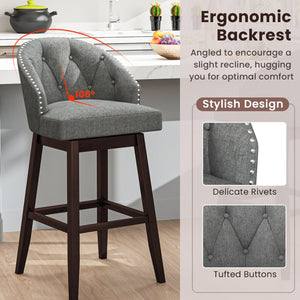 Set of 2 Swivel Bar Stools with Rubber Wood Legs and Padded Back-Gray view 7