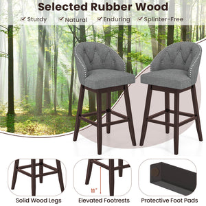 Set of 2 Swivel Bar Stools with Rubber Wood Legs and Padded Back-Gray view 8