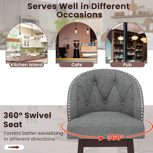 Set of 2 Swivel Bar Stools with Rubber Wood Legs and Padded Back-Gray view 9