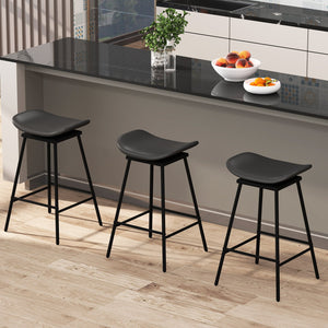 Set of 2 Swivel Barstools Faux Leather Upholstered Backless with Footrest-Black view 3