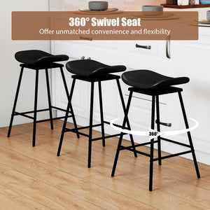 Set of 2 Swivel Barstools Faux Leather Upholstered Backless with Footrest-Black view 5