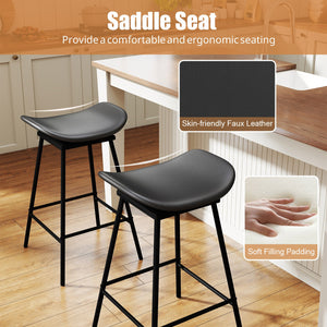 Set of 2 Swivel Barstools Faux Leather Upholstered Backless with Footrest-Black view 6