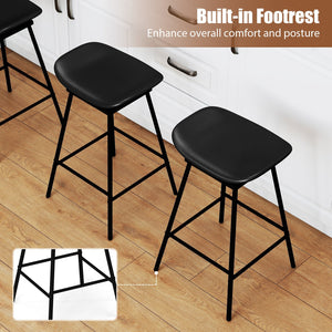 Set of 2 Swivel Barstools Faux Leather Upholstered Backless with Footrest-Black view 7
