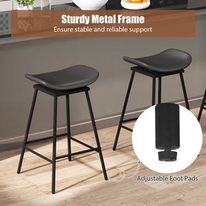 Set of 2 Swivel Barstools Faux Leather Upholstered Backless with Footrest-Black view 8