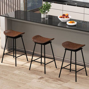 Set of 2 Swivel Barstools Faux Leather Upholstered Backless with Footrest-Brown view 3