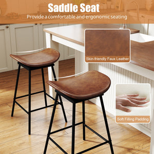 Set of 2 Swivel Barstools Faux Leather Upholstered Backless with Footrest-Brown view 6
