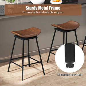 Set of 2 Swivel Barstools Faux Leather Upholstered Backless with Footrest-Brown view 8