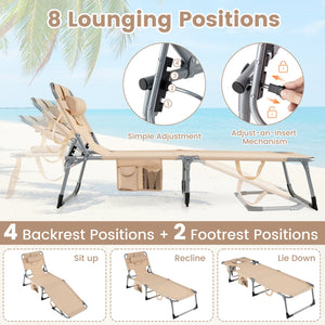 Set of 2 Tanning Chair Portable Chaise Lounge Chair with 4-Position Adjustable Backrest-Beige view 5