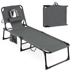 Set of 2 Tanning Chair Portable Chaise Lounge Chair with 4-Position Adjustable Backrest-Gray view 4
