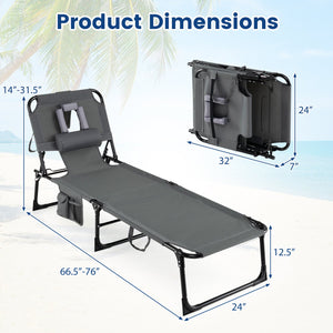Set of 2 Tanning Chair Portable Chaise Lounge Chair with 4-Position Adjustable Backrest-Gray view 5