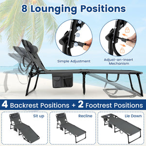 Set of 2 Tanning Chair Portable Chaise Lounge Chair with 4-Position Adjustable Backrest-Gray view 6