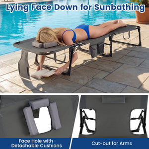 Set of 2 Tanning Chair Portable Chaise Lounge Chair with 4-Position Adjustable Backrest-Gray view 8