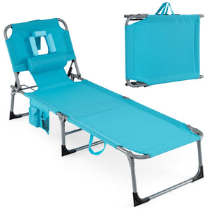 Set of 2 Tanning Chair Portable Chaise Lounge Chair with 4-Position Adjustable Backrest-Multicolor