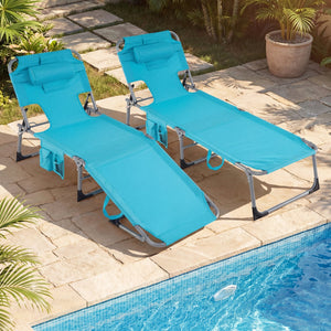 Set of 2 Tanning Chair Portable Chaise Lounge Chair with 4-Position Adjustable Backrest-Multicolor view 3