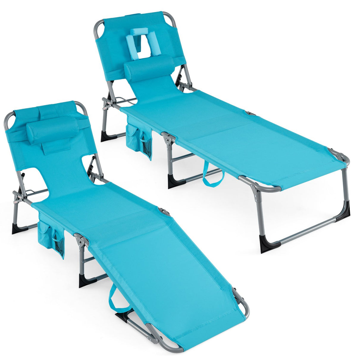 Set of 2 Tanning Chair Portable Chaise Lounge Chair with 4-Position Adjustable Backrest-Multicolor view 4