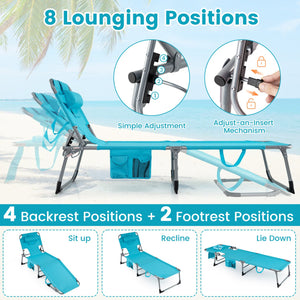 Set of 2 Tanning Chair Portable Chaise Lounge Chair with 4-Position Adjustable Backrest-Multicolor view 6
