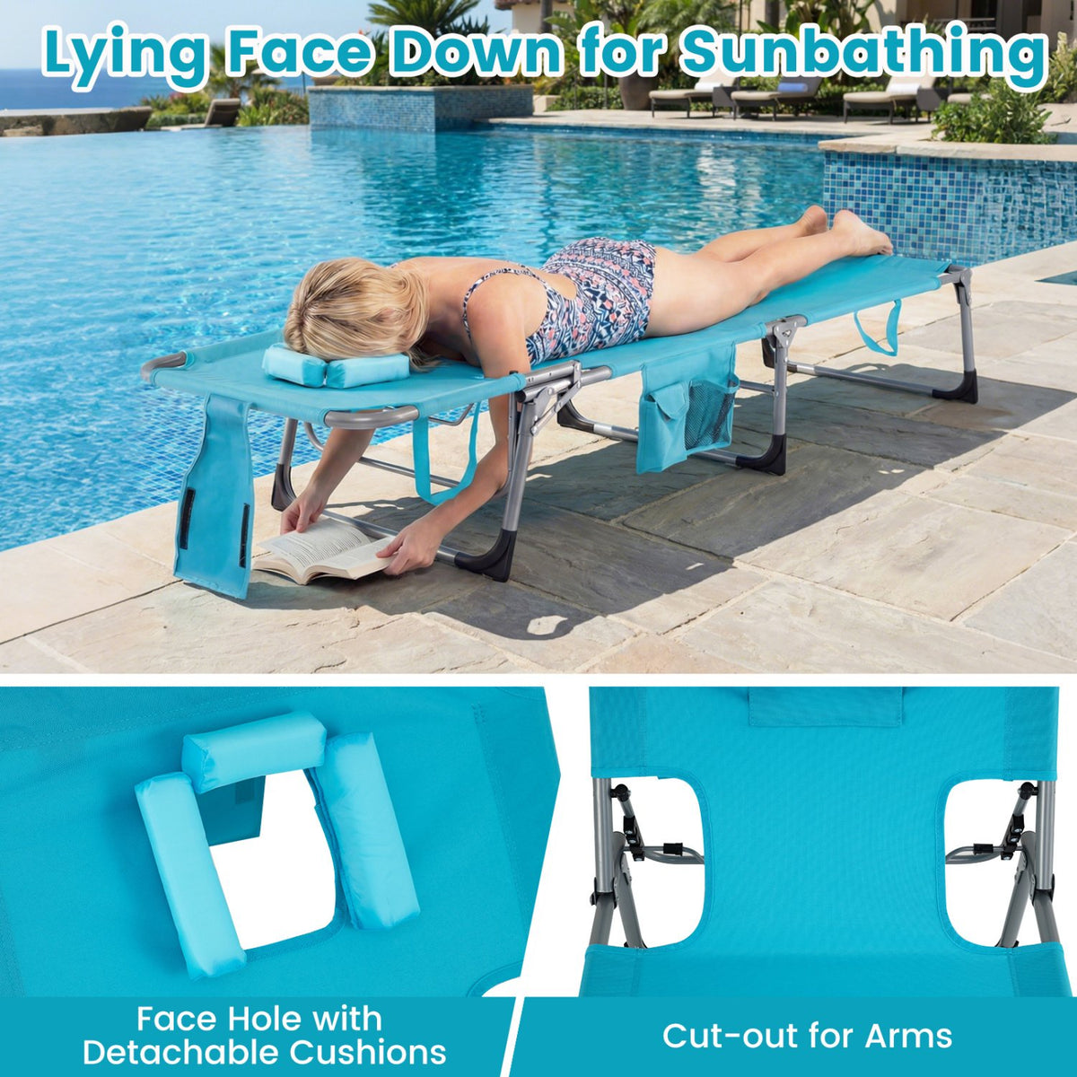 Set of 2 Tanning Chair Portable Chaise Lounge Chair with 4-Position Adjustable Backrest-Multicolor view 8