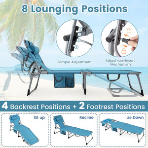 Set of 2 Tanning Chair Portable Chaise Lounge Chair with 4-Position Adjustable Backrest-Navy view 5