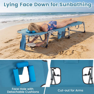 Set of 2 Tanning Chair Portable Chaise Lounge Chair with 4-Position Adjustable Backrest-Navy view 7
