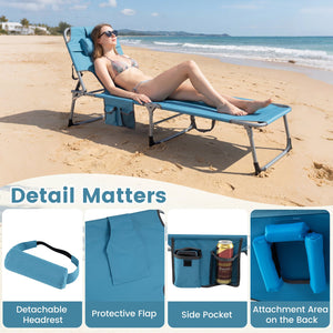 Set of 2 Tanning Chair Portable Chaise Lounge Chair with 4-Position Adjustable Backrest-Navy view 9