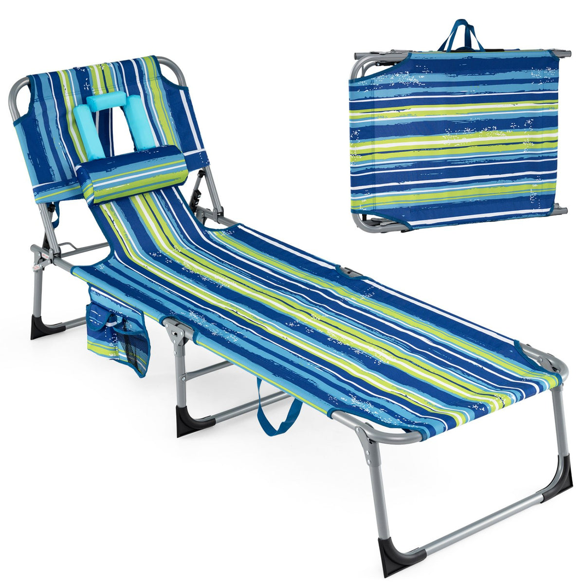 Set of 2 Tanning Chair Portable Chaise Lounge Chair with 4-Position Adjustable Backrest-Turquoise
