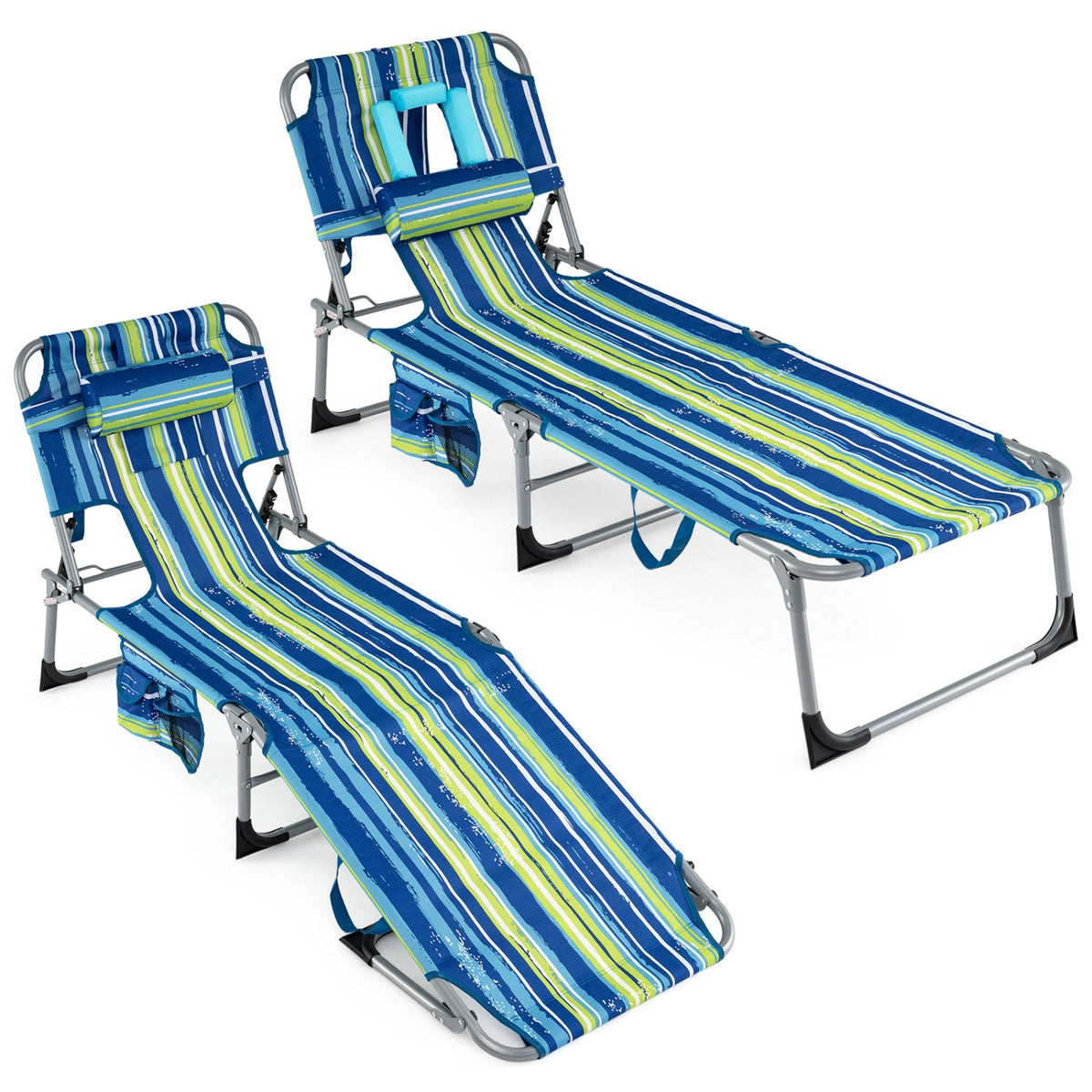 Set of 2 Tanning Chair Portable Chaise Lounge Chair with 4-Position Adjustable Backrest-Turquoise view 4