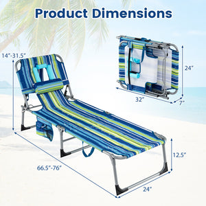 Set of 2 Tanning Chair Portable Chaise Lounge Chair with 4-Position Adjustable Backrest-Turquoise view 5